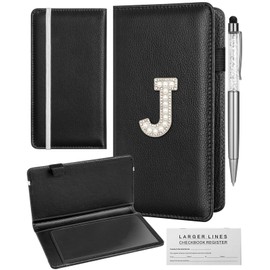 Slohif Checkbook Cover and Checks Register - Initial Leter J Pattern Leather Personal Duplicate Check Holder Wallet for Women Men Top Side Tear