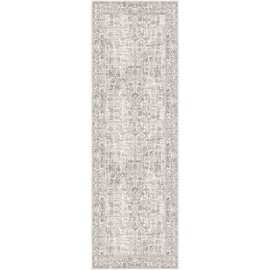PureCozy Taupe Runner Rug 2x8 Indoor Vintage Area Rug Kitchen Hallway Bedroom Rug Washable Living Room Carpet Retro Floral Accent Throw Rug Distressed Floor Rug for Office Dining Room Bathroom