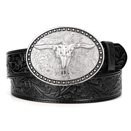 BELTROAD Western Leather Belt for Men Women Cowgirl Cowboy Belt Men Rodeo Western Leather Longhorn Bull Buckle Belt Leather Christmas Gifts Country Belts for Jeans