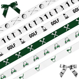 Habbiful 6 Rolls 3/8'' Golf Ball Ribbon Sports Ball Ribbons for Wreath DIY Craft White Green Grosgrain Ribbons for Hair Bows Wrapping Sport Team Golf Themed Party Home Decoration 18 Yard