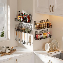 X-cosrack Spice Rack Organizer Wall Mounted 4 Tier Stackable Black Wire Hanging Spice Rack Storage Rack, Great for Kitchen and Food Storage Room Storing Spices Household Supplies