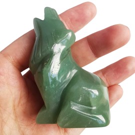 Lovionus89 Natural Green Aventurine Wolf Crystal Figurine, Hand Carved Stone Animal Statues for Home Decor 2.5 Inches