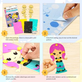 VKPI 4 Pieces EVA Foam Art Crafts Gift Kit, Creative Make Your Own Princess, Cartoon Foam Paper Craft Projects for Kids Ages 4+ Toddler, Preschool Learning Toy for Birthday Party Favor Supplies
