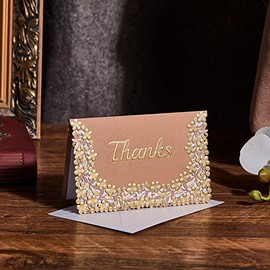 Vintage Laser Cut Thank You Notes 25 In Bulk Foil Gold Blank Note Cards With Envelopes Perfect for Business, Wedding, Gift Cards, Graduation, Baby Shower,Housewarming - 3.5*5.5 Inches Size