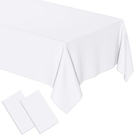 homing 2 Pack Rectangle Vinyl Tablecloth, Waterproof Spillproof Plastic Flannel Backed Table Cloth, Wipe Clean Table Cover for Dining Table, Buffet Parties and Camping (White, 60" x 84")