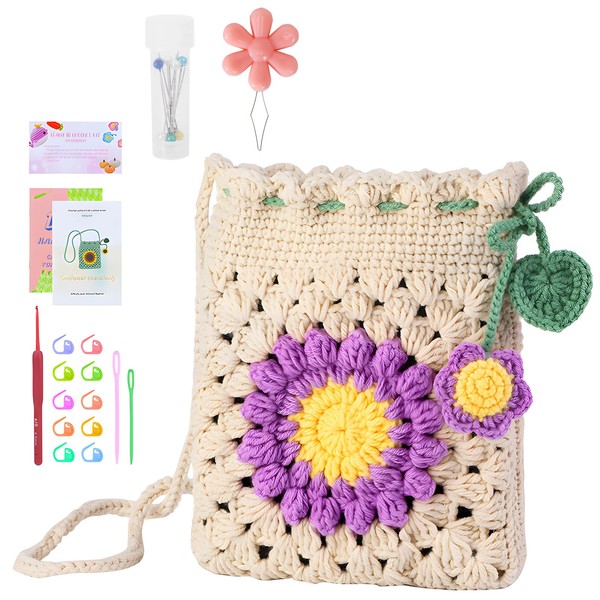 OurLeeme Crochet Kit for Beginners, DIY Sunflower Bag Crochet Kit