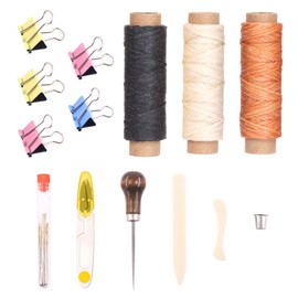 Tanstic 25Pcs Bookbinding Kits, Hand Bookbinding Tools with Bone Folder Paper Creaser, Awl, Large-Eye Needles, Waxed Thread, Scissor, Binder Clips and Thimble Ring for DIY Leather Craft