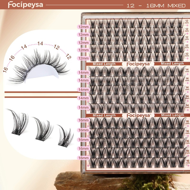 Focipeysa Wispy Lash Clusters Fairy Lashes 12-16mm Eyelashes Clusters Natural