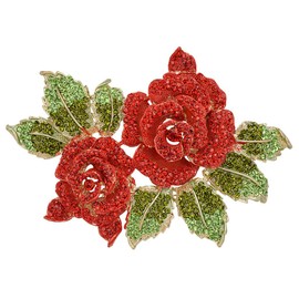 EVER FAITH 6 Inch Rose Flower Red Austrian Crystal Brooch