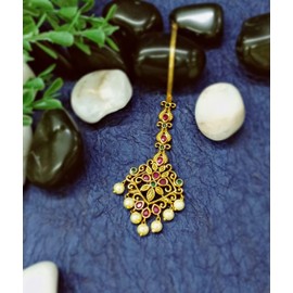 Aheli 18K Traditional Matte Gold Finish with Cubic Zirconia Maang Tikka Jewellery for Women Girls