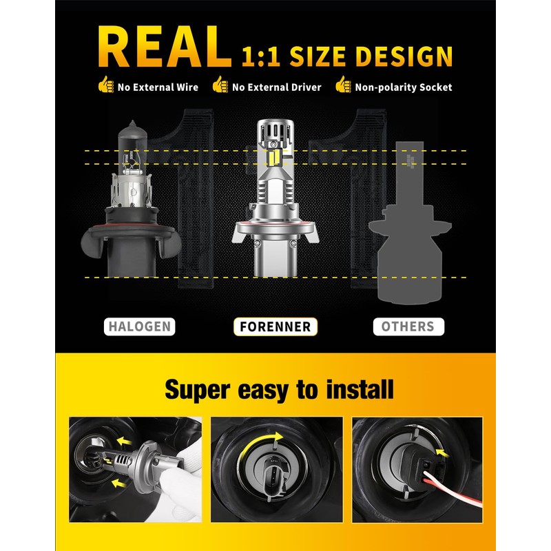 forenner Fahren Upgraded H13 Bulb, 24000 Lumen 9008/h13 Bulbs,Real 1:1