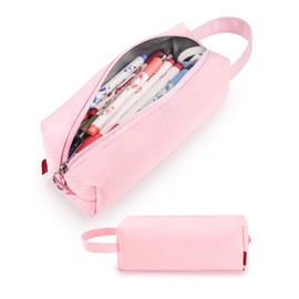 Fmeida Pencil Case Pouch - Water Resistant Pencil Pouch Portable Pencil Bag Simple Office Supplies Stationery Pouch with Handle - Light Pink