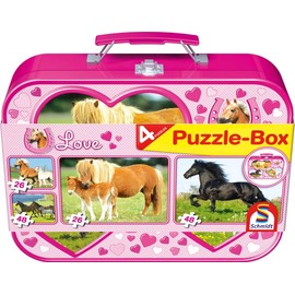 Schmidt Spiele GmbH Horse Puzzle Box 2 x 26 2 x 48 Pieces in Metal Case