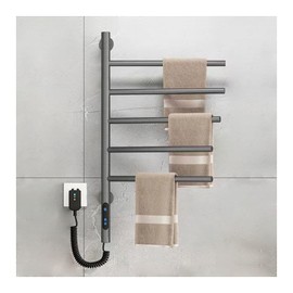 YJSG Swivel Towel Rack,Electric Heated Towel Rack Wall Mounted Drying Rack, Stainless Steel Towel Warmer 5 Bars with Built-in Timer, 1h-8h,82W,for Home Bathroom, Salons and Spas,Plug-in,Gray