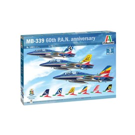 Italeri Aermacchi 1461 1:72 Set of 3 Aermacchi MB-339 PAN 60Jah. Construction Kit, Standing Model Building, Crafts, Hobby, Gluing, Plastic Kit, Detailed, Multicoloured, Blue
