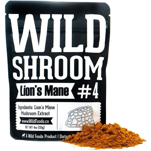 Lion's Mane Mushroom Extract 10:1 Superfood Powder by Wild Foods | Fruiting Bodies Only | Adaptogenic Nootropic Herb for Focus, Memory and Health (4 Ounce)