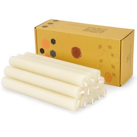 12 PCS Beeswax Taper Candles Hand Rolled - Smokeless Dripless -Natural Scent - 8 Inch in Off White