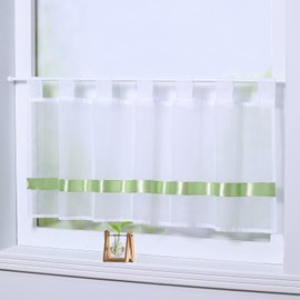Daliena Net Curtain Transparent with Satin Ribbon Loops Short Curtain Bistro Curtain for Living Room Bedroom (Green W x H 200 x 50 cm) Pack of 1
