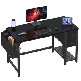 Lufeiya Gaming Desk with Fabric Drawers, 47 Inch Computer Desk for Home Office, Modern Simple Study Writing Table PC Desks for Bedroom, Black