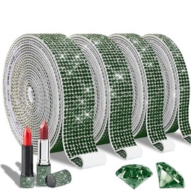 EANLOLY 4 Rolls Self-Adhesive Crystal Rhinestone Ribbon, Diamond Bling Strips with 2 mm Rhinestones Tape for Arts Crafts Wedding Birthday Party DIY Event Car Phone Decoration(Dark Green)