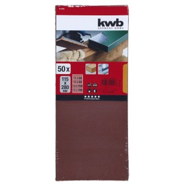 kwb Sanding Strips, 115 x 280 mm, Made of Corundum, 60/80/120/180 Grit, High-Quality Bonding, Robust Paper Backing, Universally Applicable, Coarse and Medium Fine Sanding of Wood and Metal