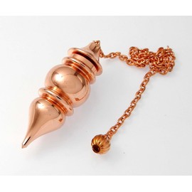 Péndulo abierto con punta de cono de metal de cobre Péndulo de reiki curativo para adivinación y doquia., 8 to 9 inches long including chain, Cobre, material del collar no especificado