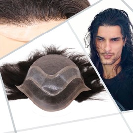 Civmo 12inch Toupee for Men 100% European human hair Pieces Replacement Systems Swiss Lace Front Mono Lace Top Thicker PU Around 8x10 Inches Hairpieces (#2 Darkest Brown Color, 10x8INCH)