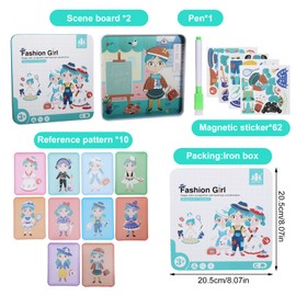 Magnetic Educational Game Magnet Toys Magnetic Dress Up Games Matching Game Educational Travel Toys Match Costume Dress Up Pretend Play Set with Case Magnetic Puzzle Game for Ages 4-6 with 62 Puzzles