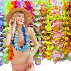 36pcs Hawaiian Leis Decorations,Leis for Luau Party Flower stitch Birthday summer beach pool graduation Theme Decor Favors supplies,Hawaii Colorful Tropical Women Silk Costume Necklace Accessories Toy