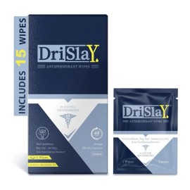 DriSlay Antiperspirant Wipes Body Deodorant, Travel Size Wipes, 15 Pack-  NEW