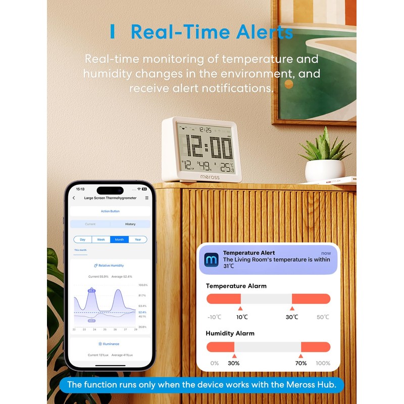 Meross Matte 10-in-1 Smart Thermometer Hygrometer (Hub Required) - Indoor