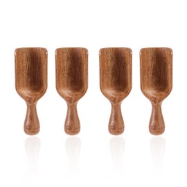 BOXOB 4pcs Acacia Mini Wooden Spoons, Wooden Coffee Scoops Versatile Coffee Bean Measuring Spoon Sugar Tablespoon Kitchen Supply for Jars Canisters