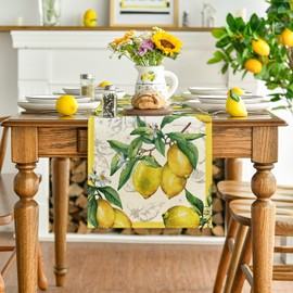 Artoid Mode Yellow Lemons Leaves Summer Table Runner, Seasonal Spring Kitchen Dining Table Decoration for Home Party Decor 40x240 cm