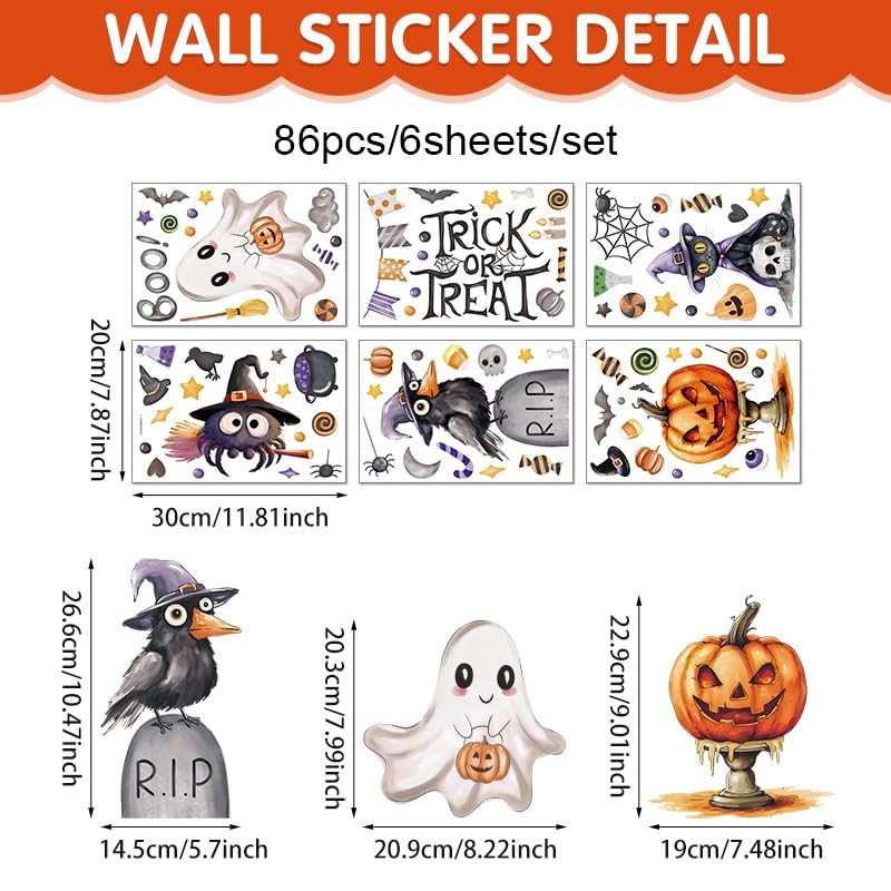86 PCS Halloween Window Clings Decorations - Cute Spooky Ghost,