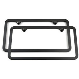 Pair Slim Black Chrome Plated License Plate Frame, Comes with Black Chrome Screw Covers & Hardware, Made in USA (2)