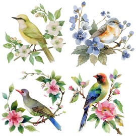 GORGECRAFT 4 Styles 16cm Birds Window Sticker Decorative Double-Side Alert Cling Round Spring Flowers Static Sliding Door Glass Window Decalsfor Prevent Stop Birds Dog Strikes Home Decor