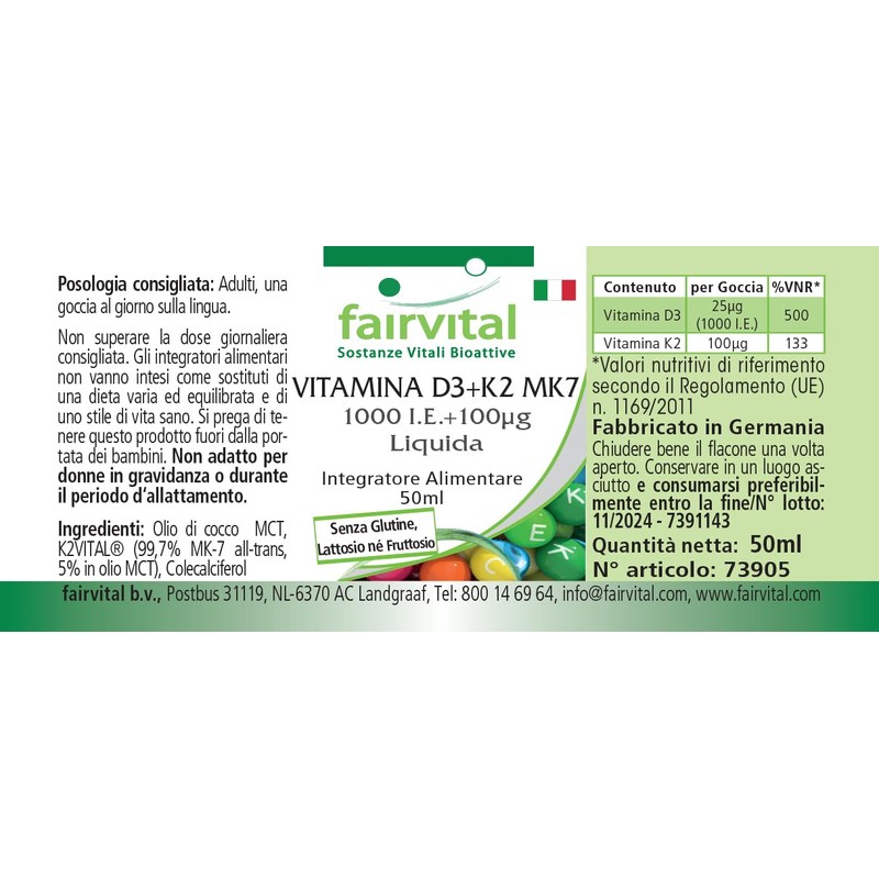 Fairvital Vitamin D3+K2 Drops - 50 ml - All-Trans MK7