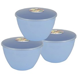 Just Pudding Basins Pastel Sky Blue Plastic Pudding Basin and Clear Lid 3 Pint 1.7 Litre 3 Pack