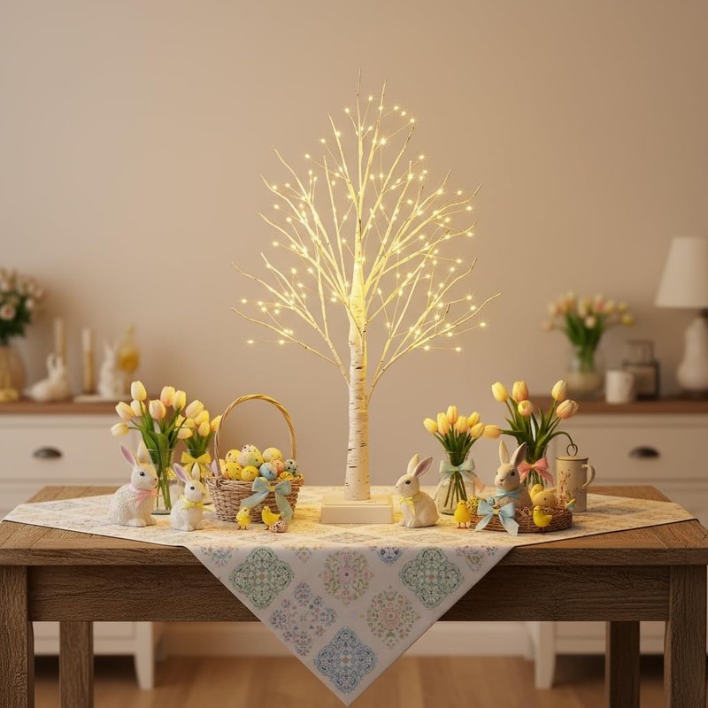 NXUEBDU 2ft Lighted Birch Tree with 144 Warm White LEDs