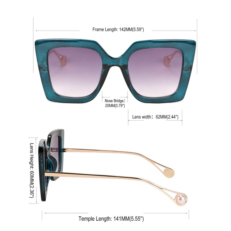 FEISEDY Gafas de sol cuadradas de gran tamaño con incrustaciones