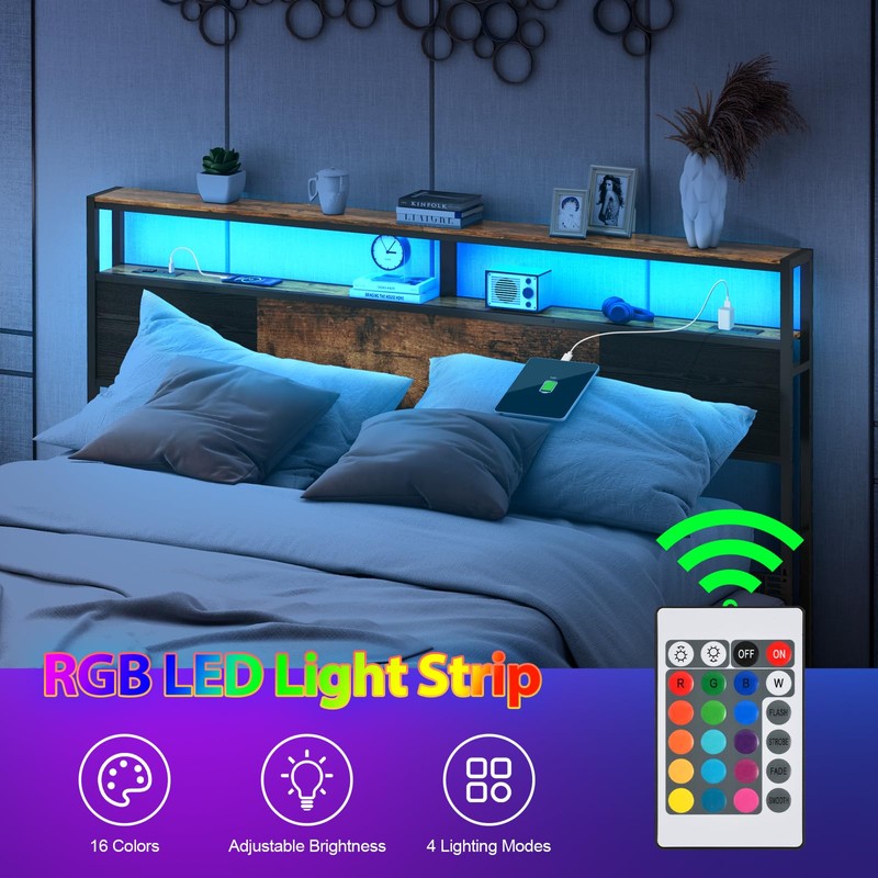Livofloral King Size Headboard, Headboards with Charging Station, USB Port