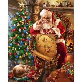 Meecaa Paint by Numbers Santa Claus Christmas Tree Cat Kit for Adults Beginner DIY Oil Painting 16x20 inch (Santa Claus 4, No Frame)