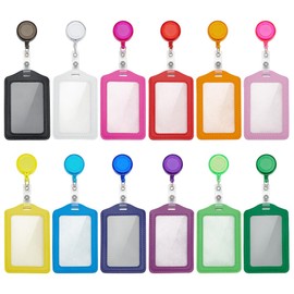 CUTHOLLOW 36 Sets Retractable Badge Holder Heavy Duty with Reel & Clip, Waterproof Multicolor PU Leather Vertical ID Name Card Holder for Women Men Nurse Teacher Worker Company Hospital Exhibition