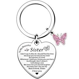 HULALA To My Beautiful Sister Keyring Gifts From Sister For Birthday Christmas Love Heart Keychain For Sister