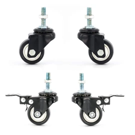 4 x Castor Wheels by FPM Direct Heavy Duty 200Kg Load Rating 40mm PU Rubber Swivel Castors with Brakes in Black, M8 Thread Fixing Nuts Included Trunk Trolley Furniture Cabinet Caster