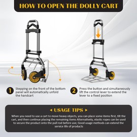 Garstc 330 Lbs Capacity Hand Truck Dolly, Aluminum Foldable Hand Truck Requires No Assembly, Equipped with Telescopic Handle and Rubber Wheels, Slim Portable Dolly for Moving, Shopping and Office