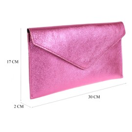 Girly Handbags Womens Genuine Italian Suede Leather Envelope Clutch Bag Wedding Purse Handbag Crossbody Bag Large Metallic Rosa