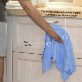 kimteny Kitchen Cloth Dish Towels, 13x28 Inches Premium Dishcloths, Super Absorbent Coral Velvet Microfiber Cleaning Cloths, Fast Drying Rags for Washing Dishes (13x28-12 Pack, Blue)