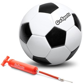 GoSports Classic Black and White Soccer Ball with Premium Pump - Available as Single Balls or 6 Pack - Choose Your Size