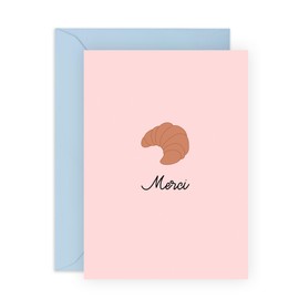 French Thank You Greeting Card – 'Merci' Croissant Illustration for Friends, Besties, Colleagues, Coworkers, Her, Him, Women, Men - Cute and Minimalist Design-Comes with Fun Stickers